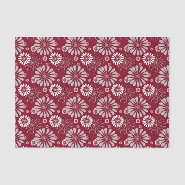 Burgundy and Grey Floral Pattern Tissue Paper (Front)