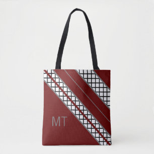 Burgundy and Grey Monogram Tote Bag