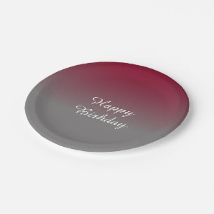 Burgundy and Grey Ombre Pattern Paper Plate