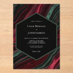 Burgundy and Hunter Green Velvet- Look  Acrylic Invitations