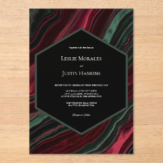Burgundy and Hunter Green Velvet- Look  Acrylic Invitations
