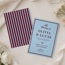 Burgundy and Ice Blue old money wedding invitation