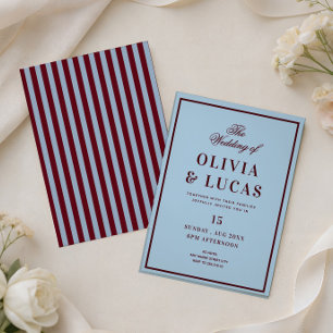 Burgundy and Ice Blue old money wedding invitation