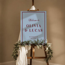 Burgundy and Ice Blue old money wedding welcome 