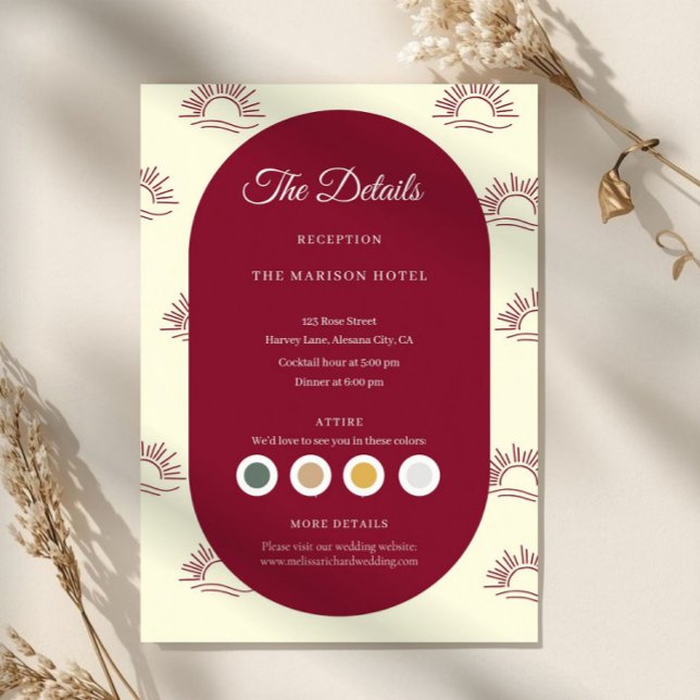 Burgundy and Ivory Arch  Wedding Details Card (filipino wedding details card, wedding insert card, burgundy wedding details, catholic wedding inser)