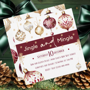 Burgundy and Ivory Jingle and Mingle Party Holiday Card