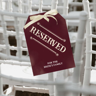 Burgundy and Ivory Retro Wedding Reserved Seat Tag