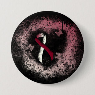 Burgundy and Ivory Ribbon Grunge Heart 7.5 Cm Round Badge