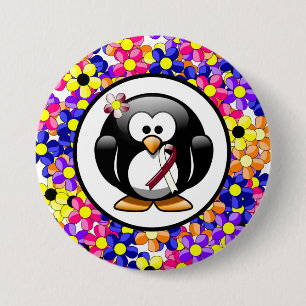 Burgundy and Ivory Ribbon Penguin 7.5 Cm Round Badge
