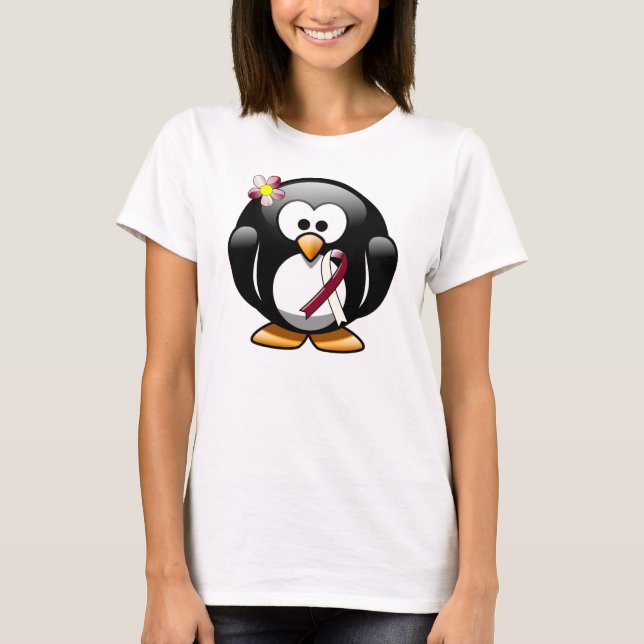 Burgundy and Ivory Ribbon Penguin T-Shirt (Front)