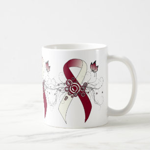 Burgundy and Ivory Ribbon with Butterfly Coffee Mu Coffee Mug