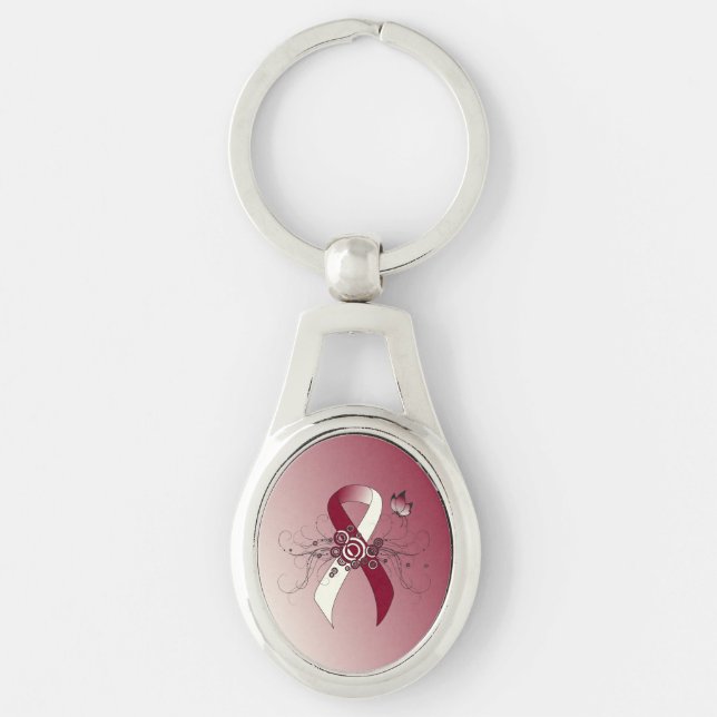 Burgundy and Ivory Ribbon with Butterfly Key Ring (Front)