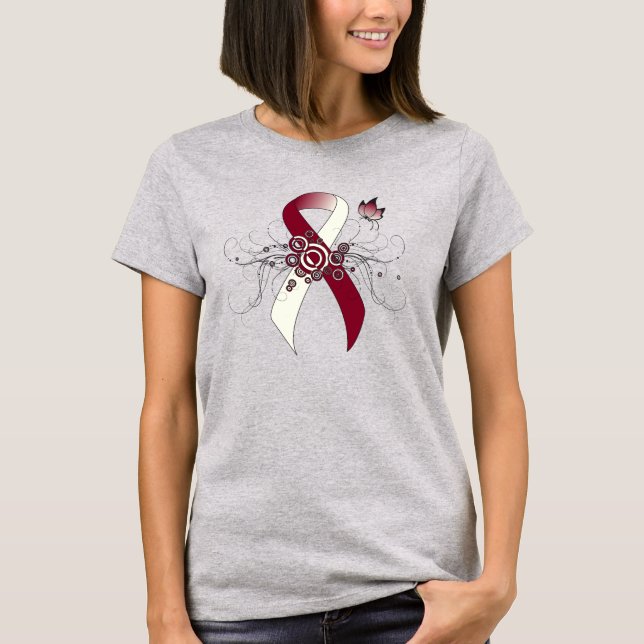 Burgundy and Ivory Ribbon with Butterfly T-Shirt (Front)