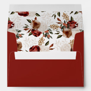 Burgundy and Ivory Rose Pre-Printed Return Address Envelope