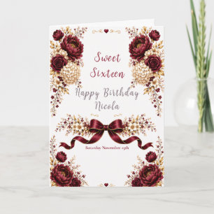 Burgundy and Ivory Sweet Sixteen Card