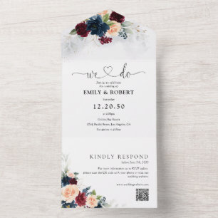 Burgundy and Navy All in One Wedding Invite