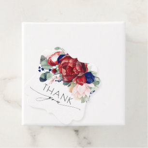 Burgundy and Navy Blue Floral Wedding Thank You Favour Tags