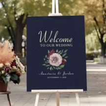 Burgundy and Navy Blue Floral Wedding Welcome