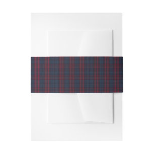 Burgundy and Navy Blue Tartan Plaid Ribbon Invitation Belly Band