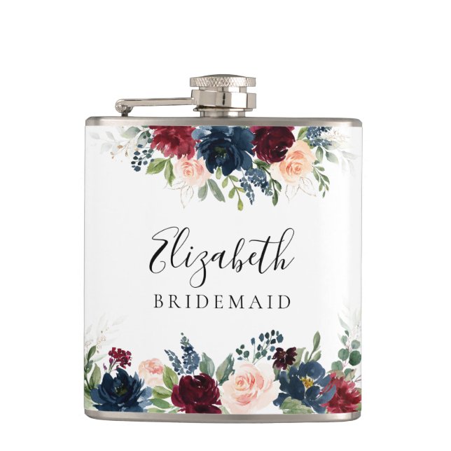 Burgundy and Navy Bridal Shower Flask (Front)