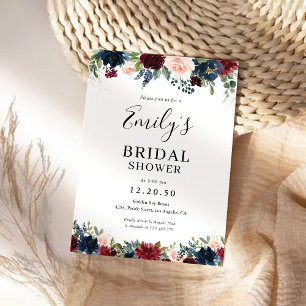Burgundy and Navy Bridal Shower Invitation