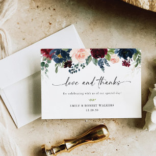 Burgundy and Navy Bridal Shower Thank You Card