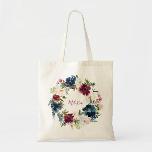 burgundy and Navy Bridesmaid Wedding Tote Bag