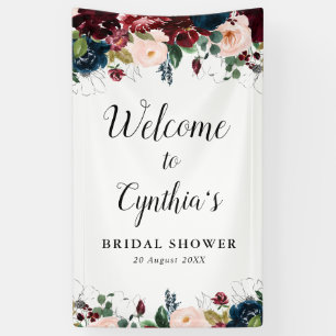 burgundy and navy floral bridal shower welcome banner