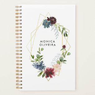 Burgundy And Navy Floral Geometric Planner