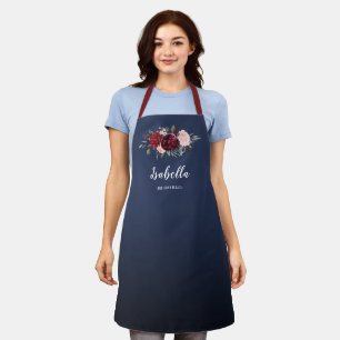 Burgundy and navy floral personalised bridesmaid apron