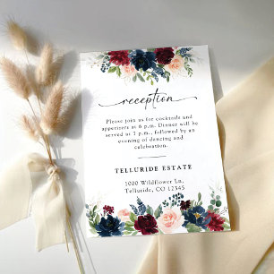 Burgundy and Navy Floral Wedding Reception Card