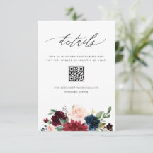 Burgundy and Navy Flowers QR Code Wedding Details