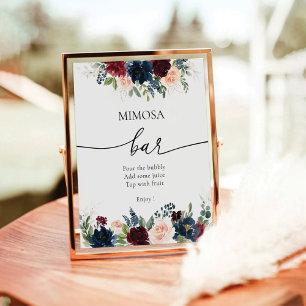 Burgundy and Navy Rose Mimosa Bar Sign