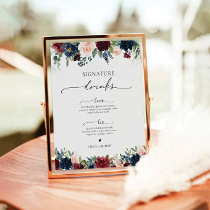 Burgundy and Navy Signature Drinks Sign