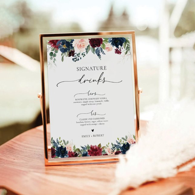 Burgundy and Navy Signature Drinks Sign (Creator Uploaded)