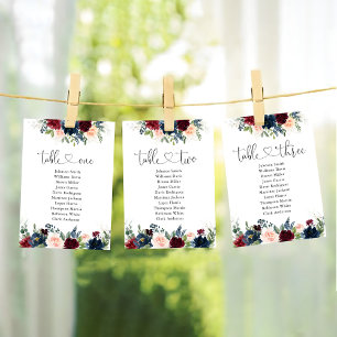 Burgundy and Navy Table Number Seating Chart
