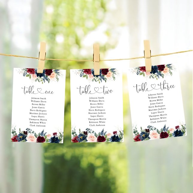 Burgundy and Navy Table Number Seating Chart (Creator Uploaded)