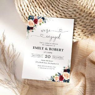 Burgundy and Navy We are engaged Invitation