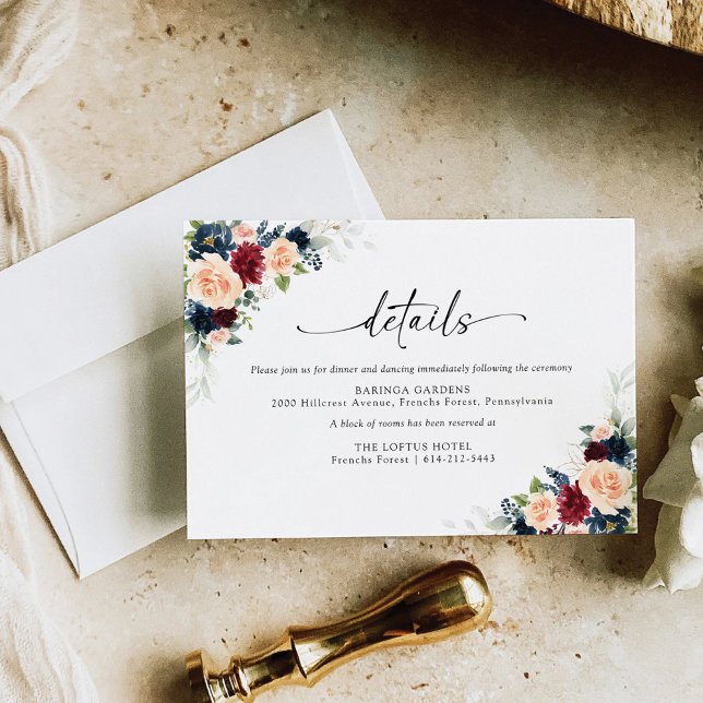 Burgundy and Navy Wedding Ceremony Card (Creator Uploaded)