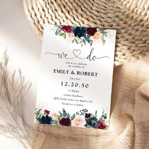 Burgundy and Navy Wedding Ceremony Invitation
