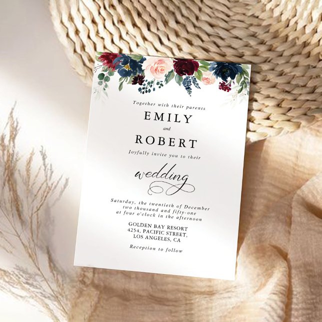 Burgundy and Navy Wedding Ceremony Invitation (Creator Uploaded)