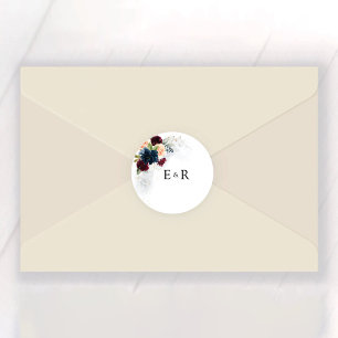 Burgundy and Navy Wedding Classic Round Sticker