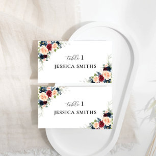 Burgundy and Navy Wedding Flat Place Card