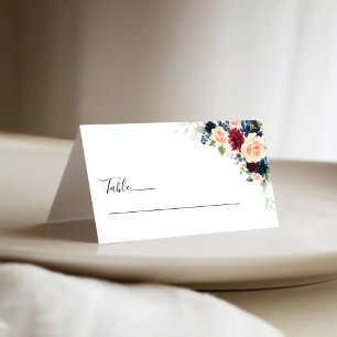 Burgundy and Navy Wedding Folded Place Cards