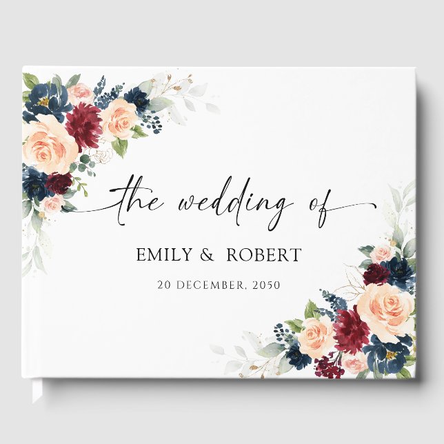 Burgundy and Navy Wedding Guest Book (Front)