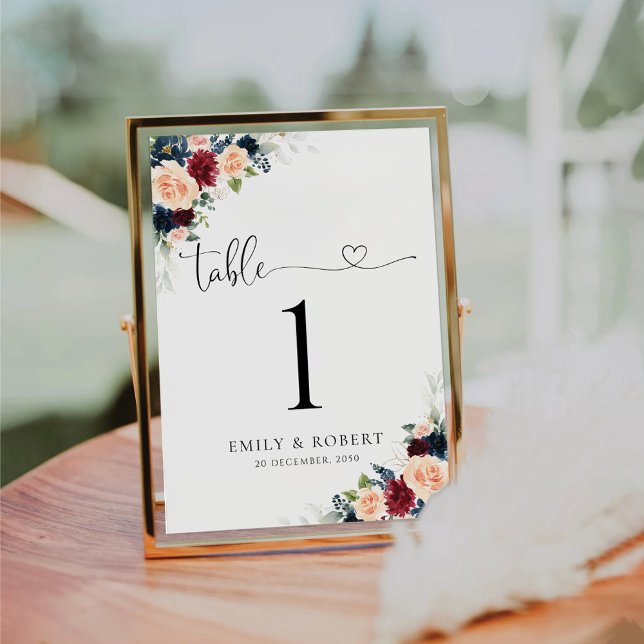 Burgundy and Navy Wedding Table Numbers (Creator Uploaded)