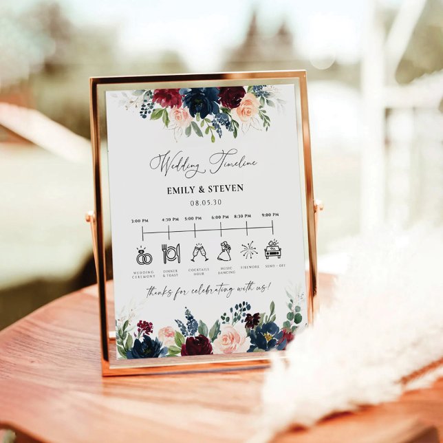 Burgundy and Navy Wedding Timeline Sign (Creator Uploaded)