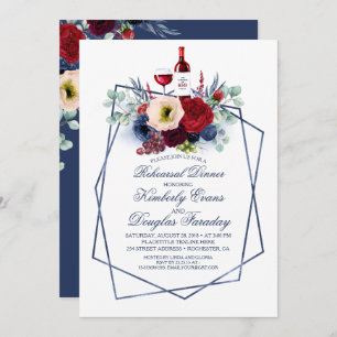 Burgundy and Navy Wine Tasting Rehearsal Dinner Invitation