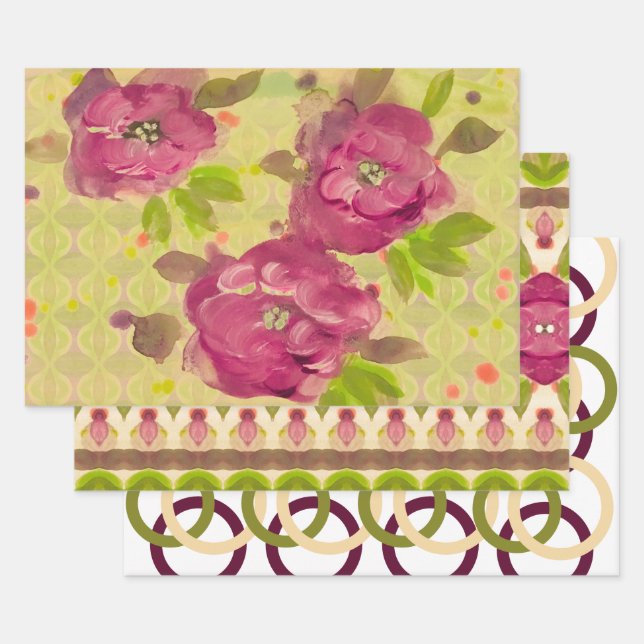 Burgundy and Olive With Cream Wrapping Paper (Set)