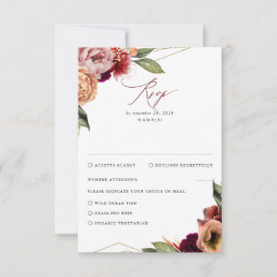 Burgundy and Orange Floral Fall Wedding RSVP
